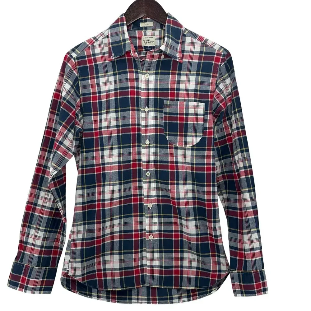 Sewn for J.Crew Plaid Shirt Mens S Slim Fit Blue Red Button Up Work Casual